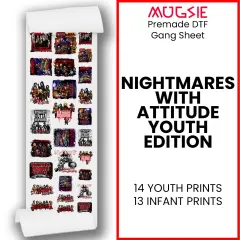 Nightmares with Attitude: Youth Edition DTF Transfers 22x60 Direct-to-Film Gang Sheet Iron On Transfers - 14 Youth Prints And 13 Infant Prints