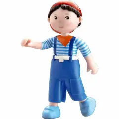 HABA Little Friends Matze - 4" Boy Dollhouse Toy Figure with Blue Overalls and Red Cap Multicolor