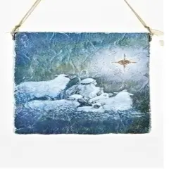 Roman Shepherd Boy Star of Bethlehem Hanging Plaque Christmas Ornament - 5" Blue