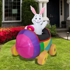 Northlight Inflatable Lighted Easter Bunny with Egg Car Outdoor Decoration - 4' White
