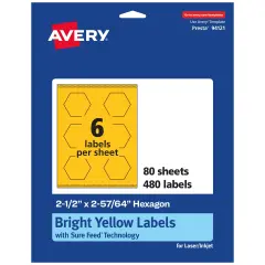 Avery Bright Yellow Paper Labels, 2-1/2" x 2-57/64" Hexagon