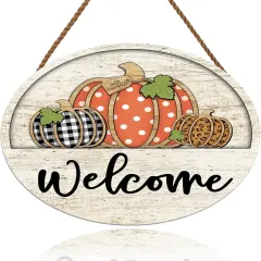 Welcome Door Sign Thanksgiving Day Pumpkin Wreath(light yellow)