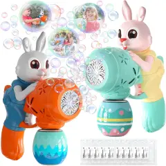 Bubble Guns for Toddlers,2pcs Rabbit Bubble Machine for Kids,Automatic Bubble Blower with 10 Bubble Solutions