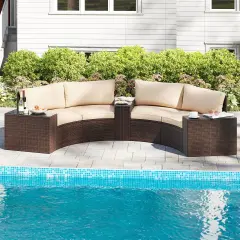 Costway 5 PCS Patio Furniture Set with Tempered Glass Top Side Tables Back & Seat Cushions