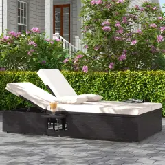 Costway Outdoor Patio Daybed PE Wicker Double Chaise Lounge with Adjustable Backrests