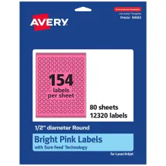 Avery Bright Pink Paper Labels, 0.5" Diameter Round