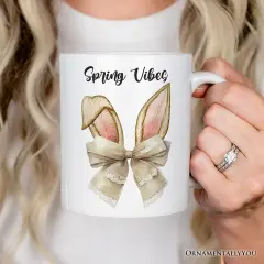 Coquette Bow Bunny Ears Mug, Aesthetic Spring Vibes Gift