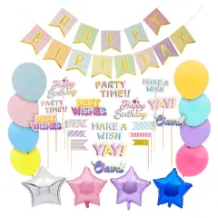 99 Piece Girls Rainbow Birthday Party Decorations Set with Balloons, Banner, Cake Toppers and Wall Cutouts Multicolor