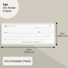 Reusable Big Check for Presentation, 30 x 16 in Large Oversized Dry Erase Plaque for Endowment, Donations White