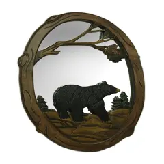 Black Bear in the Forest Hand Crafted Wooden Wall Mirror