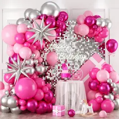 Pink and Silver Balloon Arch Kit (	Pink-silver )