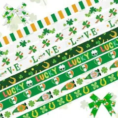 9 Rolls 27 Yards 3/8" St. Patrick's Day Ribbon Green Ribbons for St. Patrick's Day Decor, Gnome Shamrock Grosgrain Ribbon for St. Patrick's Day Parade Gift Wrapping Bows Crafting Supplies