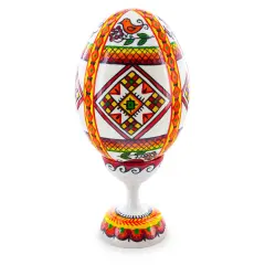 Bird Ukrainian Wooden Easter Egg Pysanka on a Stand 3.75 Inches