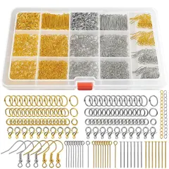 1200PCS Jewelry Making Supplies, Jump Rings for Jewelry Making, Earring Hooks Earring Findings for Jewelry Making, Silver Gold Jump Rings, Lobster Claw Clasps Necklace Extender Chain