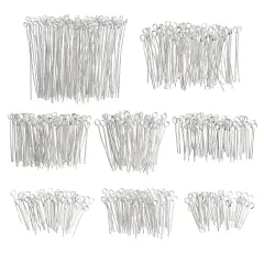 1200 Pieces Eye Pins for Jewelry Making, Bulk 20-Gauge Hooks for DIY Earrings, 8 Assorted Lengths (Silver)