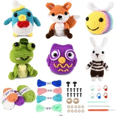 6Pcs Crochet Kit for Beginners, 2025 Upgraded Animal Crochet Kit, DIY Craft for Adults and Kids, All in One Crochet Knitting Kit