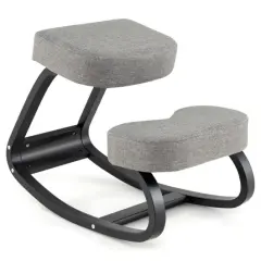 Gray Wooden Ergonomic Rocking Kneeling Chair with Crossbars and Padded Cushion