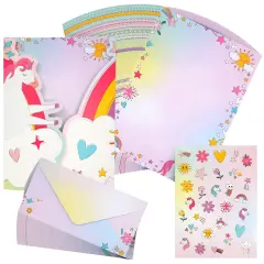 92 Piece Unicorn Stationery Set for Kids, Girls, with 60 Stationery Sheets, 30 Envelopes, Pocket Folder, Sticker Sheet (7.25 x 10.2 In), Ages 3-14 Pink
