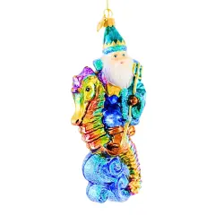 Huras Family 7.0 Inch Santa And His Seahorse Christmas Tree Ornament , Christmas Decor Hand-Painted Keepsake Ocean Multicolored