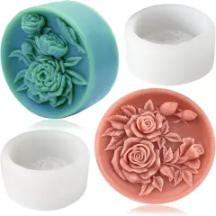 2PCS Round Flower Soap Molds for Soap Making, Rose Resin Candle Mold Silicone, Bath Bombs Lotion Bar Silicone Mold, 3D Mold