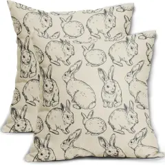 Black Easter Pillow Covers 18x18 Set of 2 Cute Bunny Rabbit Easter Themed Print Decorative Outdoor Throw Pillows