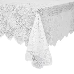 White Lace Tablecloth for Rectangular Tables, Vintage Style Wedding Table Cloths for Reception, Baby Shower, Birthday Party, Formal Dining, Dinner Parties (60 x 97 Inches)