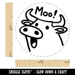 Silly Cartoon Cow Moo Self-Inking Rubber Ink Stamper for Crafting Planner Green