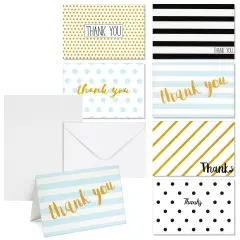 144-Pack Bulk Thank You Cards Set with Envelopes, Blank Inside for Birthday Party, Baby Shower, Wedding, Employee Appreciation, All Occasions, 6 Assorted Designs (4x6 in)