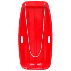Best Choice Products 35in Kids Outdoor Plastic Sport Toboggan Winter Snow Sled Board w/ Pull Rope, 2 Handles Red