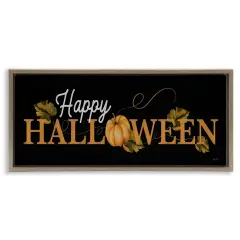 Happy Halloween on Black Floating Frame Canvas Art Brown