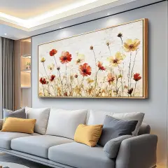 Large Framed Canvas Wall Art For Living Room Wall Decoration For Bedroom Abstract Flower Painting Wood Frame Dining Room Decor Artwork Prints Modern Room Home Decor Ready To Hang 20"X40"