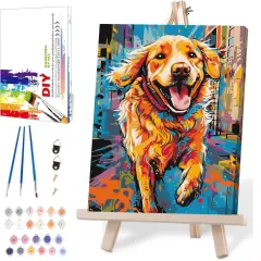 Dog Paint by Numbers for Adults with Framed Canvas-with Wooden Easel, Paint by Number on Canvas, DIY Acrylic Oil Painting Kits with Brushes Nice Gift Box for Home Wall