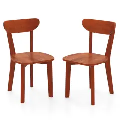 Solid Wood Dining Chair Set of 2 with Curved Backrest and Rubber Wood Frame-Espresso