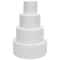4 Tier Round Foam Cake Dummy Set, 4" 6" 8" 10" Fake Wedding Cake Dummies for Display, Decorating, 14.4" Tall Dummies (White)