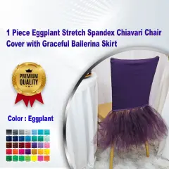 1 Piece Eggplant Stretch Spandex Chiavari Chair Cover with Graceful Ballerina Skirt