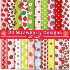 20 Pcs 10''x10'' Quilting Fabric Square Summer Strawberry Quiltted Fabric