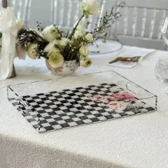 Black Chic Checkered Lucite Tray
