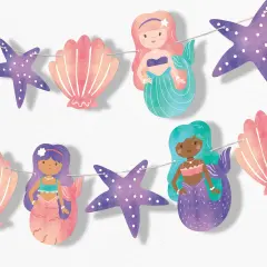 Big Dot of Happiness Mermaid Garland Banner, Pink & Purple Mermaid Birthday Decor Banner, 30 Feet of Cord, 15 Double-Sided Mermaid-Themed Characters