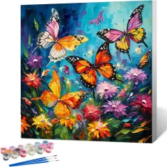Framed Paint by Numbers Kit for Adults Beginner & Kids Ages 8-12, Butterfly Paint by Number with Frame, DIY Easy Acrylic Colorful Butterfly Paint by Numbers Kit on Canvas 10x10 inch