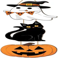 Halloween Ghost Black Cat Pumpkin Door Hanging Sign Decorations