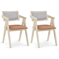 Walnut Wooden Mid-Century Accent Chairs with Leathaire Seat Cushions, Set of 2 Beige