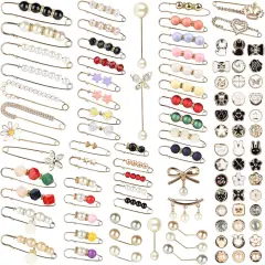 140PCS Pearl Brooch, Pant Waist Tightener, Safety Pin for Clothes, Faux Pearl Brooches for Women, Fashion Cover Up Buttons Clothing Dresses Decoration Accessories Pant Waist Tightener Safety Pins