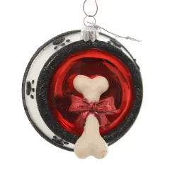 Noble Gems 4.25 In Dog Bone In Bowl Christmas Tree Ornament , Glass Ornament Pet Puppy Red