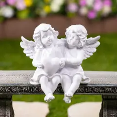 Northlight Sitting Boy and Girl Cherubs with Heart Statue - 6.75" White