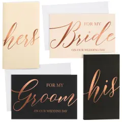 6-Pieces Wedding Vow Books, His and Hers Cards with Envelopes for Bridal Shower, Ceremony, Officiant, Engagement Gifts, Rose Gold Foil Design, 30 Pages Each