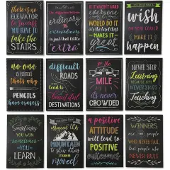 12 Pack Small Inspirational Notebooks with Growth Mindset Quotes - Pocket Size - Motivational Journal Notepads for Students, School, Office, Employee Gifts (3.5x5 in) Black