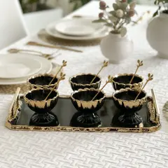 Porcelain Dessert Mugs with Tray Black / Gold