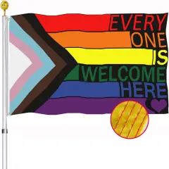 Progress Pride Everyone is Welcome Here Flag 3x5 Outdoor- All Inlcusive Progressive Rainbow LGBTQ Flags for Bisexual LGBTQ Non Binary Lesbian Gay Transgender Prides Proculsexual