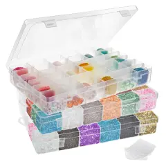 3 Pack Bead Storage Organizer Box with 36 Grids and Removable Dividers - Plastic Container Tray for Craft, Jewelry and Earrings
