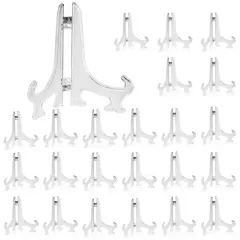 24 Pack Clear Mini Easels for Displaying Photos, Decorative Tiles, Wedding Place Cards (4 In)